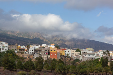 Fototapeta na wymiar View of colorful Guimar town against the volcanic background, Tenerife; Canary Islands; Spain