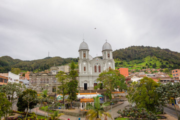 Fototapeta na wymiar Yarumal, Antioquia / Colombia. June 6, 2018. The minor basilica of Our Lady of Mercy is a Colombian Catholic basilica of the municipality of Yarumal (Antioquia).