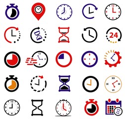 25 Set of time icon. clock collection. illustration of times vector. modern and trendy design on white background