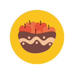 kitchen bowl with apples utensil hand draw style