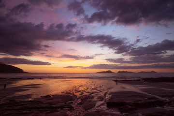 Sunset on the beach in Patos, in the Nigran area, Galicia, Spain.