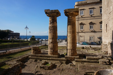 Doric columns of Temple of Poseidon. Old Town (Citta Vecchia). Taranto, Italy.