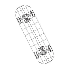 Skateboard longboard pennyboard. Eco alternative city transport. Wireframe low poly mesh vector illustration.