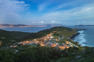 View of the coast of La Vela and the Cies Islands from the O Facho de Donon viewpoint, in Galicia, Spain.