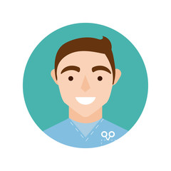 doctor with scissors character block and flat style icon