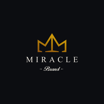 M logotype icon MM logo with crown element symbol in trendy minimal elegant and luxury style