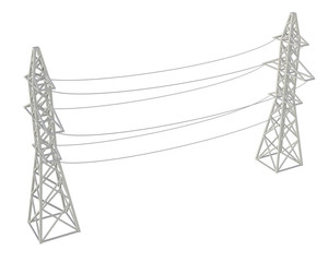 Power transmission tower high voltage pylon. 3d render illustration isolated on white background.