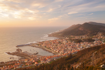 Aerial view at sunset of the La Guardia area, in Galicia, Spain.