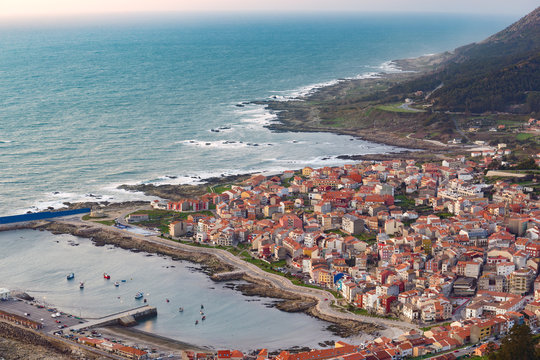 Aerial view at sunset of the La Guardia area, in Galicia, Spain.