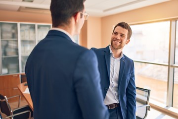 Fototapeta premium Business lawyers workers meeting at law firm office. Professional executive partners working on finance strategry at the workplace