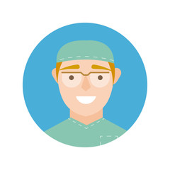surgeon with glasses character block and flat style icon