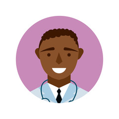 afro doctor with stethoscope character block and flat style