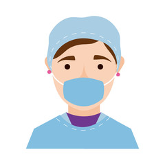 female surgeon with face mask flat style icon