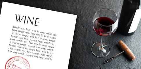 Wine bottle on dark background - isolated text