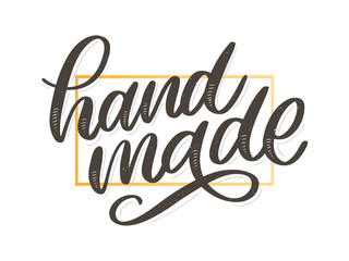 Hand made. Vector icon. Sign. Hand lettering. Slogan