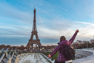 Young bride on vacation in the city of love, Paris, the dream vacation