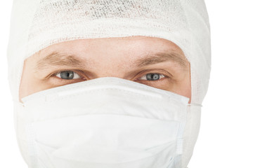 portrait of man mask white background 