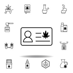 id cart, badge, marijuana outline icon. Set can be used for web, logo, mobile app, UI, UX on white background