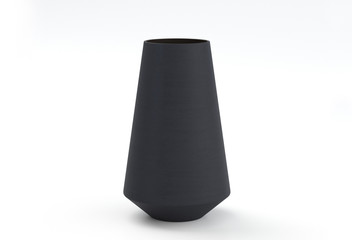 Black flower vase on a white background. 3D modeling and visualization of the vase. 3D rendering