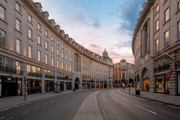 LONDON, UK - 30 MARCH 2020: Empty streets in Regents Street, London City Centre during COVID-19, lockdown during coronavirus