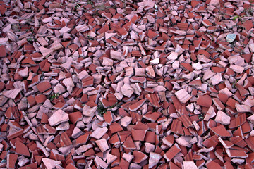 red broken tiles, slate on the ground, path