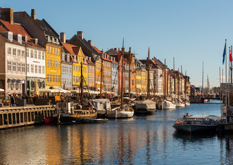 Landscape of the ancient port of Nyhavn in Copenhagen in Denmark