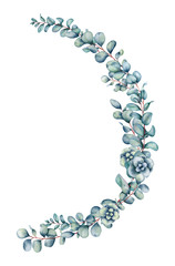 Watercolor illustration eucalyptus composition on an isolated white background. Hand-painted.