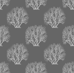 seamless pattern with the silhouettes of the bush on grey background