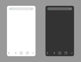 Browser mockup in light and dark mode. Template of mobile browser in dark and white colors. Isolated internet template. Vector EPS 10