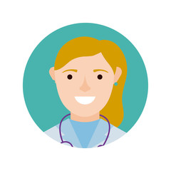 female doctor with stethoscope character block and flat style