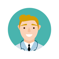 doctor with stethoscope character block and flat style