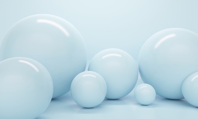 Light abstract background with plastic shiny spheres. Backdrop design for product promotion. 3d rendering