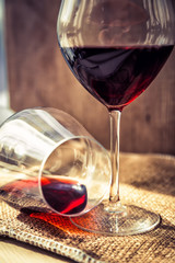 Spilled red wine on the table