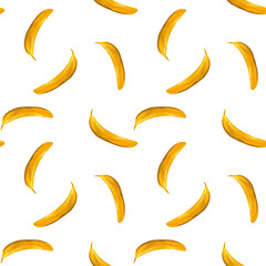 Banana seamless pattern. Single yellow bananas on a white background. Hand drawing gouache. Design for fabric, textile, catering, postcards, packaging
