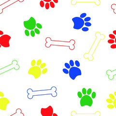Colored outlines of bones and dog paw prints