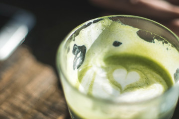 matcha latte in a beautiful glass