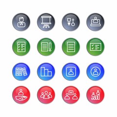 Colored 3D icons with a business theme. Includes icons such as Job Interviews, Career Paths, Resumes and more, presentations, for mobile applications and website design.