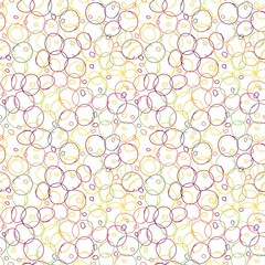 Seamless Endless Background Pattern of Funny Cute Circle Colorful Bubbles. Ink illustration. Geometric Pattern for Gift Wrapping Paper or Invitation Template. Hand Drawn Doodle Style Craft Backdrop.