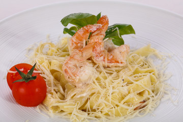 Italian pasta Linguini with prawns
