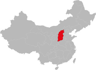 Shanxi province highlighted on china map. Gray background.