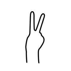 Obraz premium PEACE SIGN. VICTORY sign. Hand gesture The V symbol of peace. Korean finger symbol for victory. Vector illustration on white background. Hand drawn design for print greeting cards, banner, poster