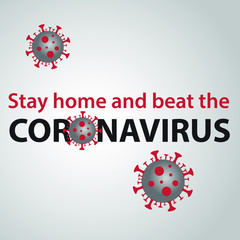 Stop coronavirus. Stay home. Coronavirus outbreak. Coronavirus danger and public health risk disease and flu outbreak. Pandemic medical concept with dangerous cells.Vector illustration