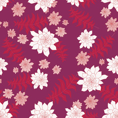 Romantic Burgundy Spring Floral Seamless Repeat Pattern