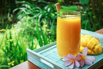 Mango smoothie in glass