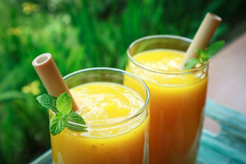 Mango smoothie in glass