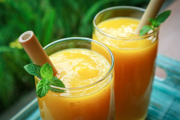 Mango smoothie in glass