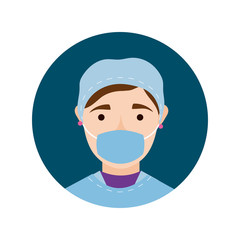 female surgeon with face mask block and flat style icon