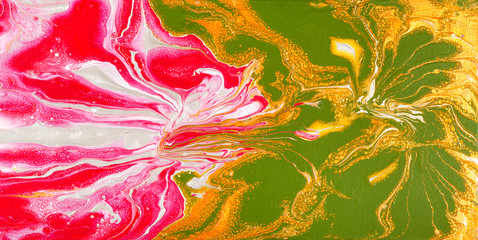 flowing pink, yellow and green acrylic paints