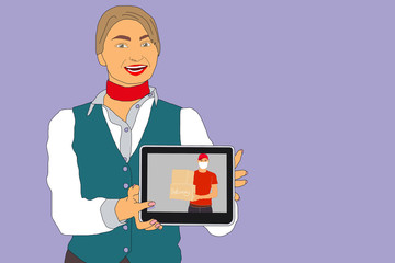 girl with tablet orders delivery online
