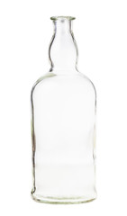 empty clear brandy bottle isolated on white